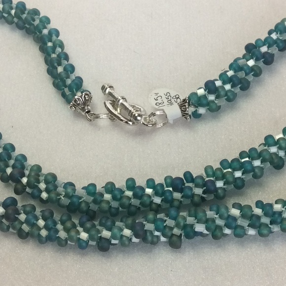 FINAL SALE PRICE Designer Original Hand Woven Teal Jewelry Set - Picture 7 of 8